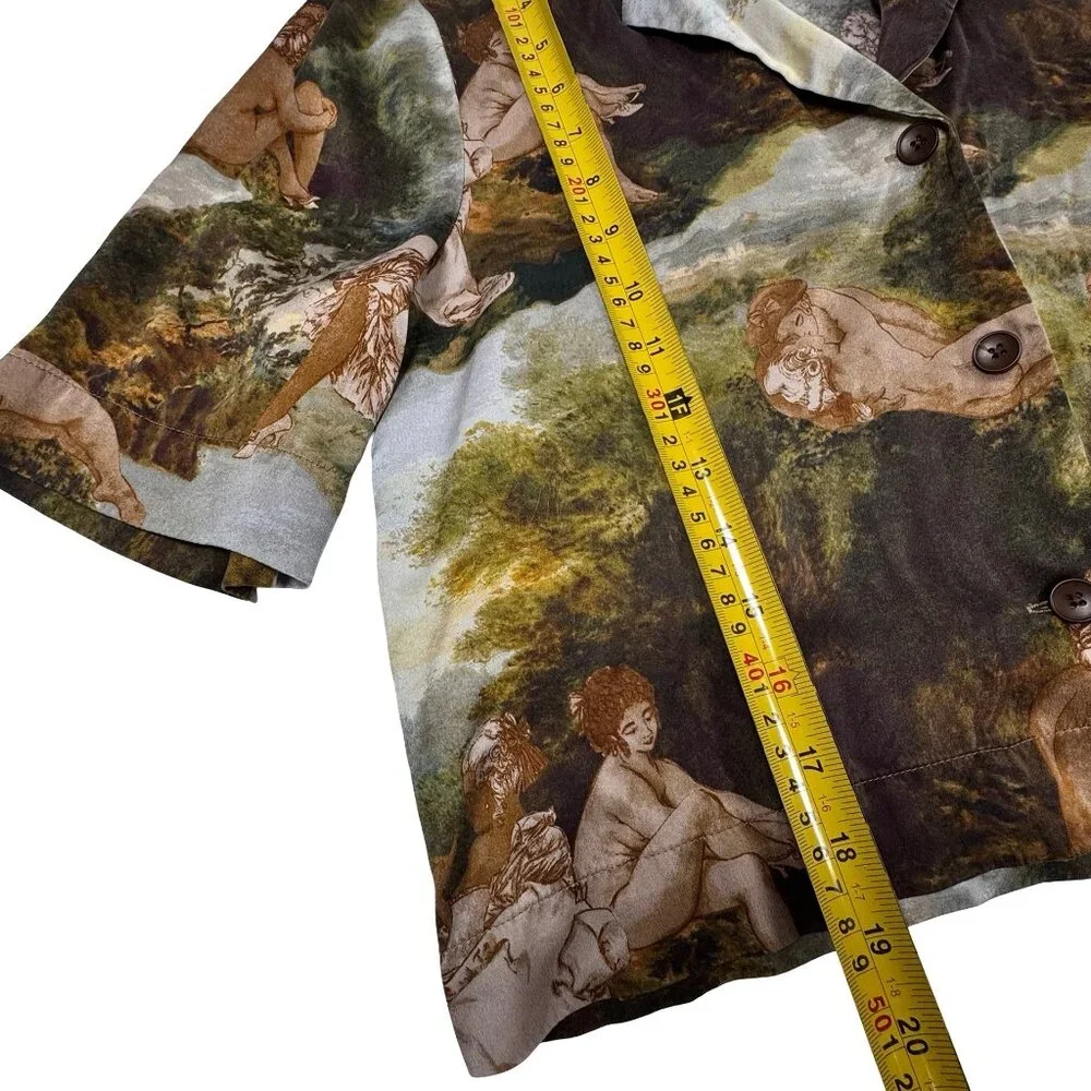 Reformation Silk Shirt Top SZ S Short Sleeve Art Print Oversized Maximalist - Picture 7 of 7